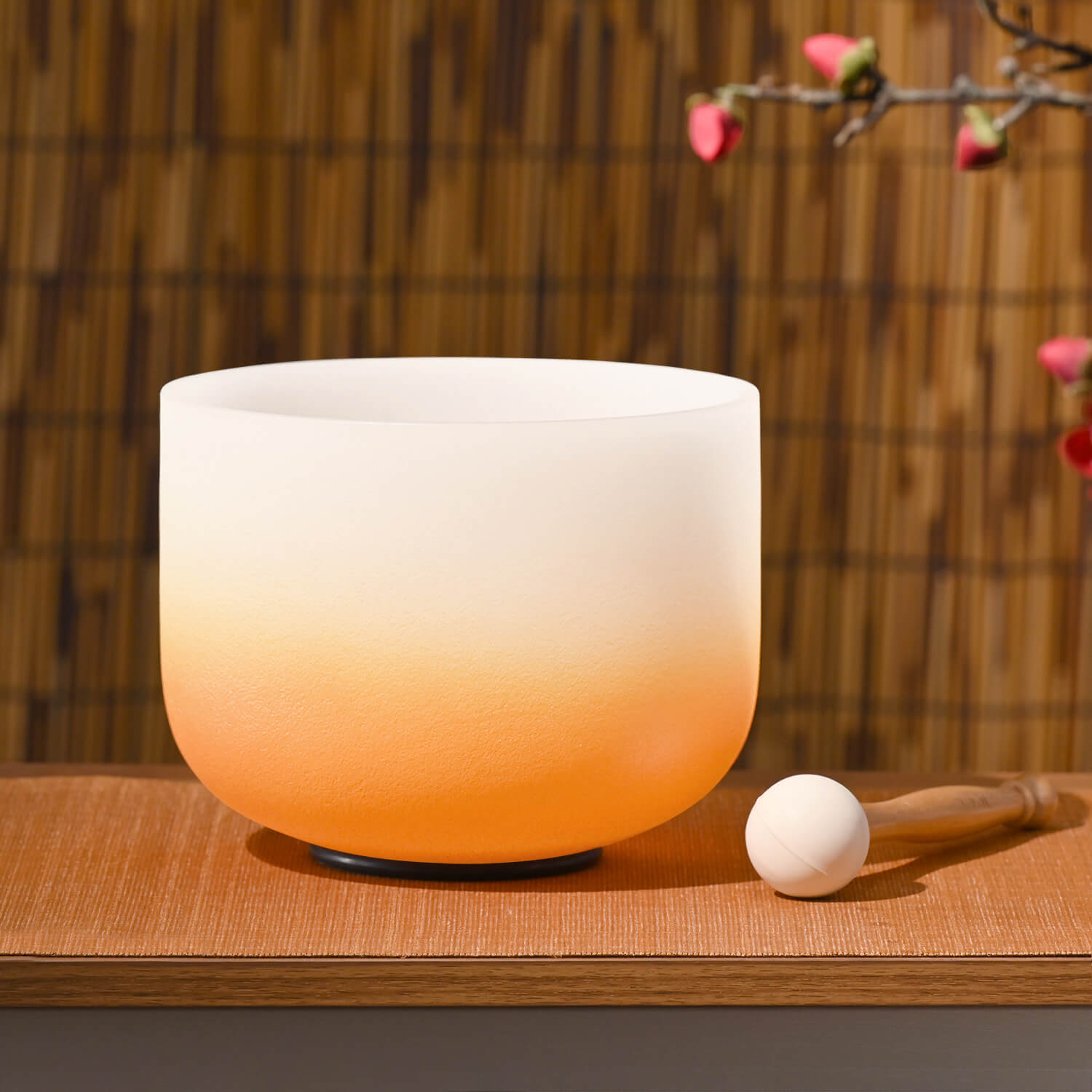 Frosted crystal singing bowl with orange-to-white gradient for Sacral Chakra healing