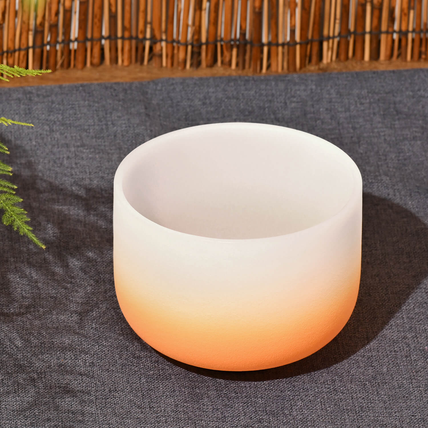 White and peach ombré crystal singing bowl for Sacral Chakra healing meditation