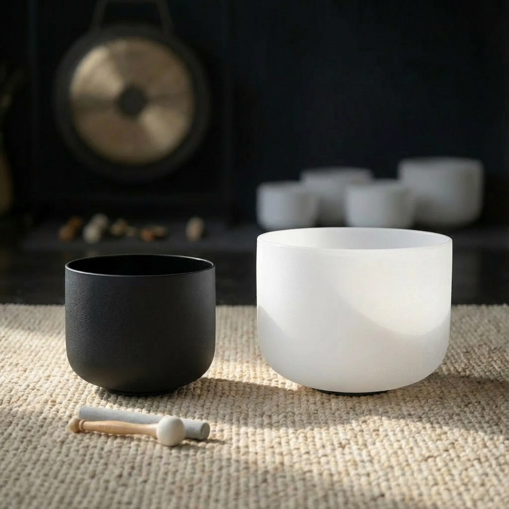 Ensemble de bols chantants en cristal - Note La 8 pouces et note Fa 10 pouces Yin Yang