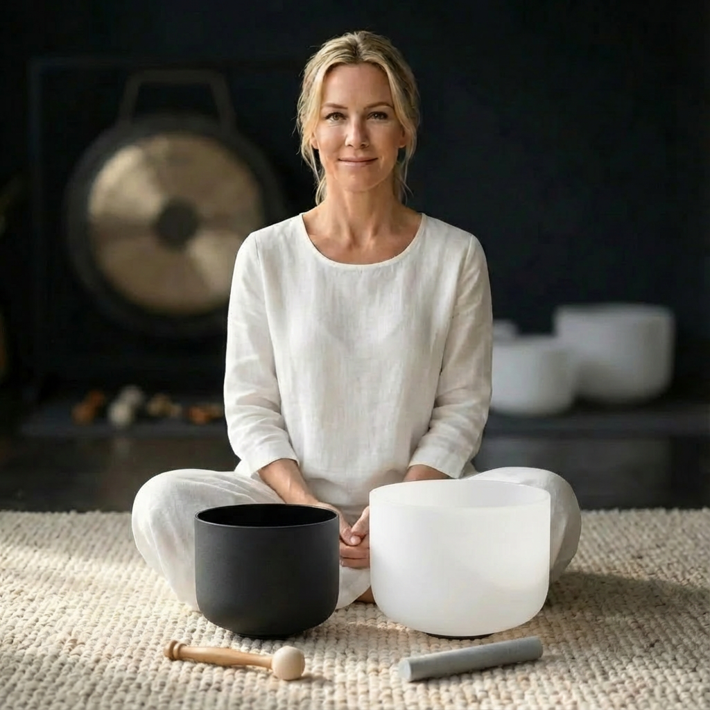 Ensemble de bols chantants en cristal - Note La 8 pouces et note Fa 10 pouces Yin Yang