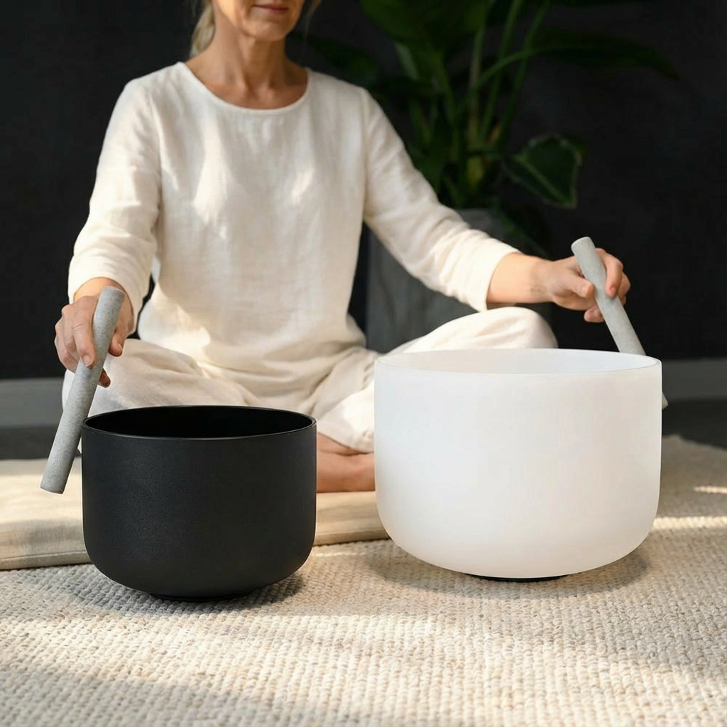 Ensemble de bols chantants en cristal - Note La 8 pouces et note Fa 10 pouces Yin Yang