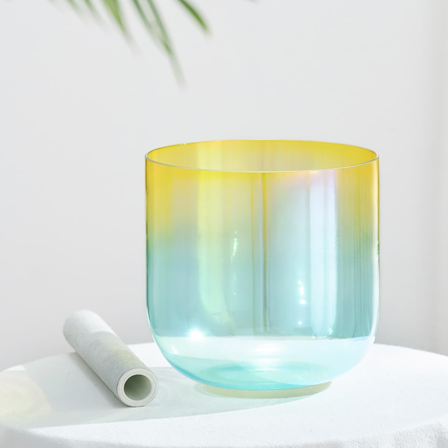 Gradient glass vessel in yellow and turquoise for Crystal Singing Bowl Stellar Saga