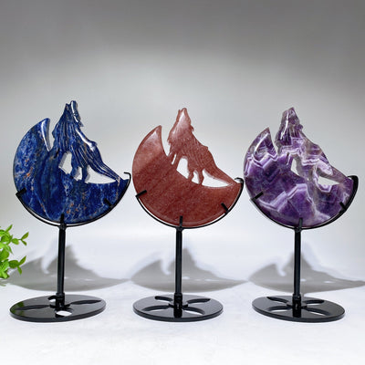 Statue de loup en cristal sculpté sur la lune, 10,7 cm