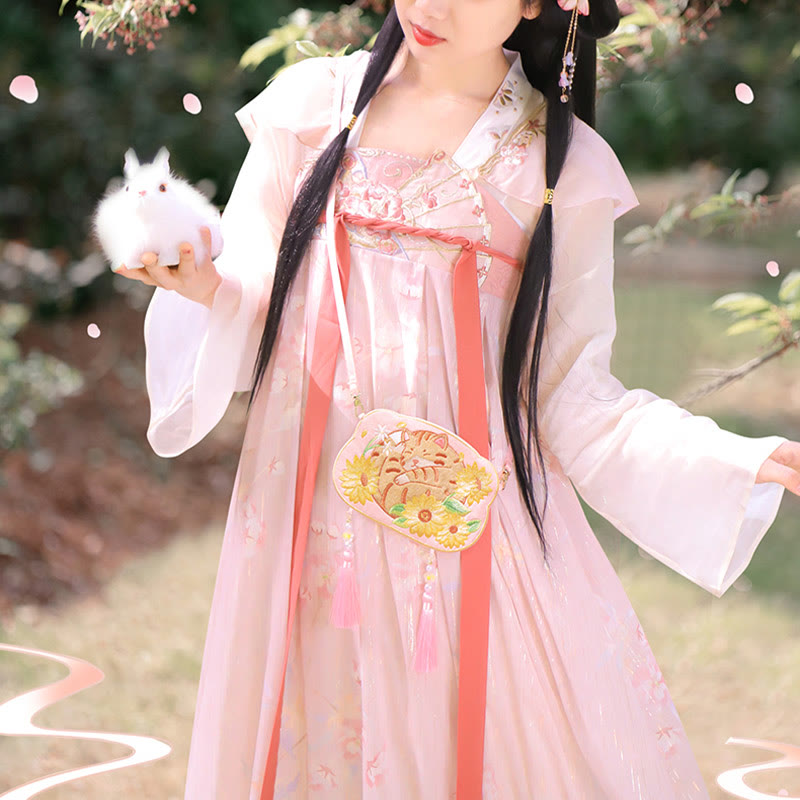 Sac Hanfu brodé motif animal mignon | Sac bandoulière porte-bonheur panda et chat