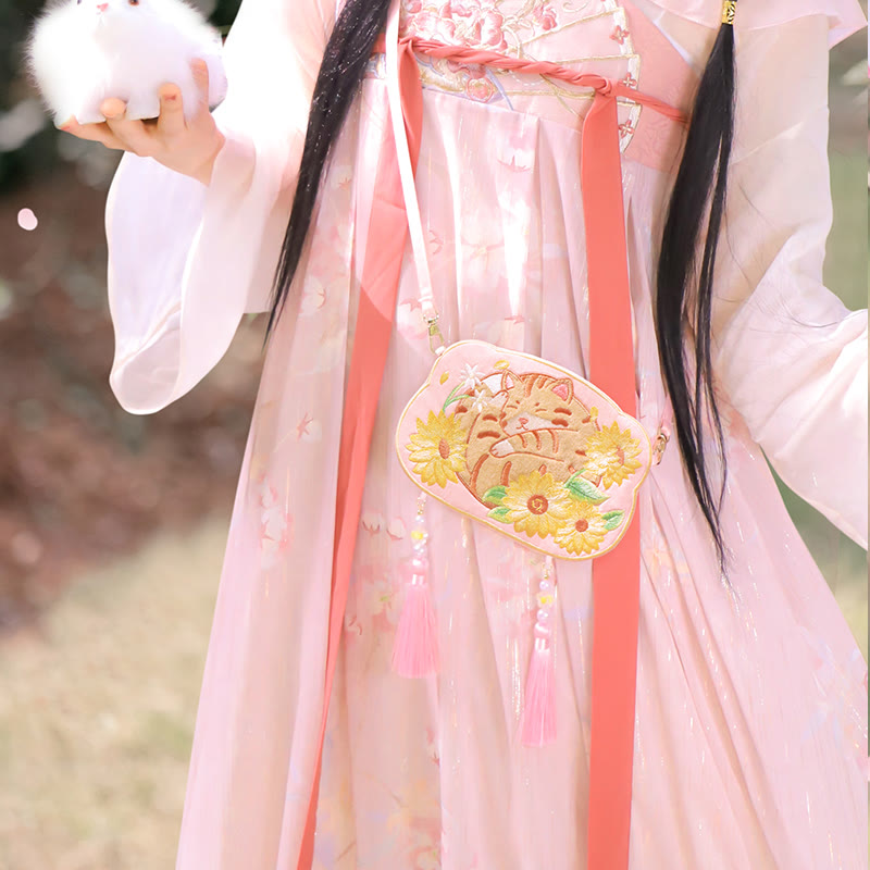 Sac Hanfu brodé motif animal mignon | Sac bandoulière porte-bonheur panda et chat