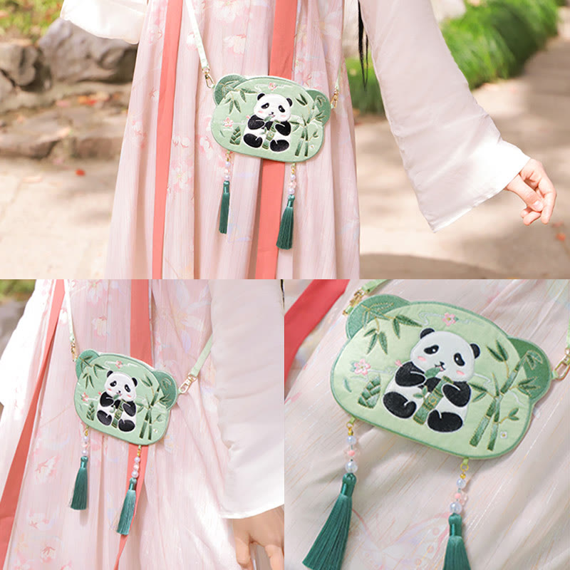 Sac Hanfu brodé motif animal mignon | Sac bandoulière porte-bonheur panda et chat