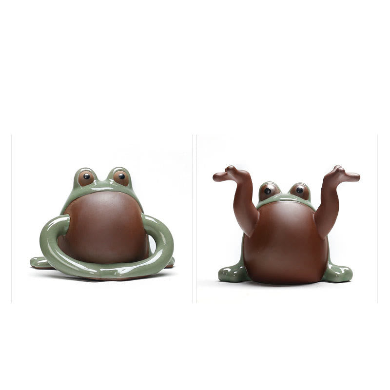 Adorable figurine Feng Shui en forme de grenouille porte-bonheur en céramique