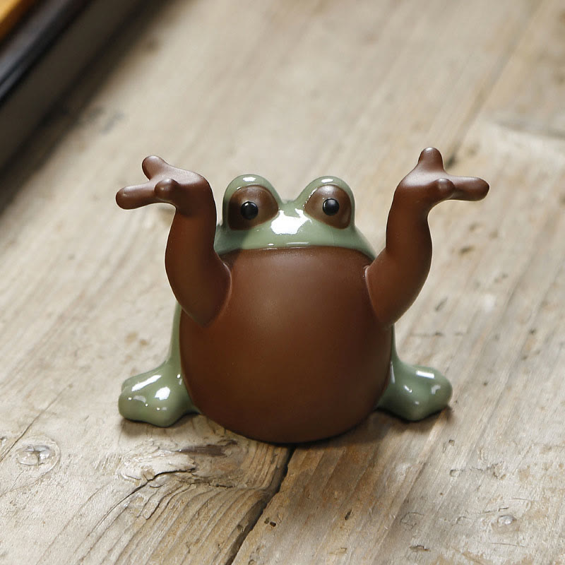 Adorable figurine Feng Shui en forme de grenouille porte-bonheur en céramique