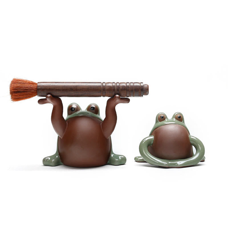 Adorable figurine Feng Shui en forme de grenouille porte-bonheur en céramique