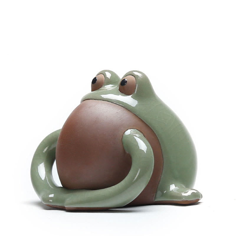 Adorable figurine Feng Shui en forme de grenouille porte-bonheur en céramique