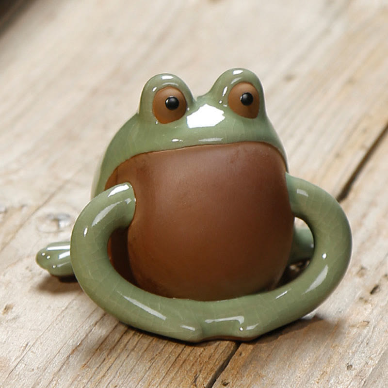 Adorable figurine Feng Shui en forme de grenouille porte-bonheur en céramique