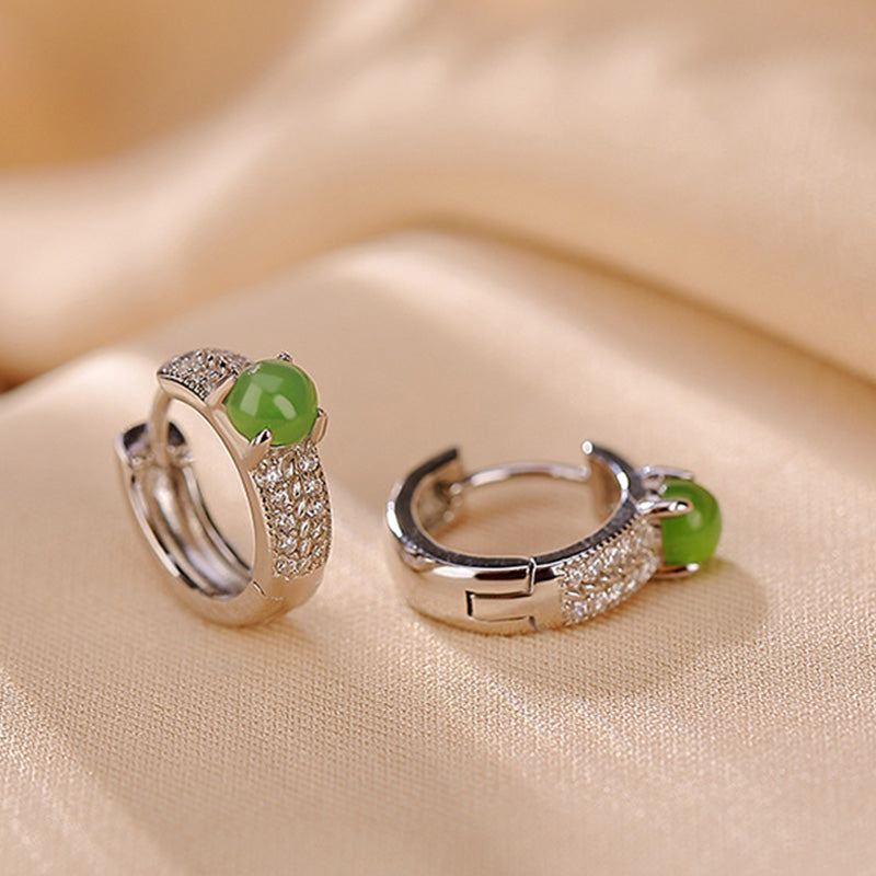 Boucles d'oreilles à tige Success en jade cyan 4 mm en argent sterling