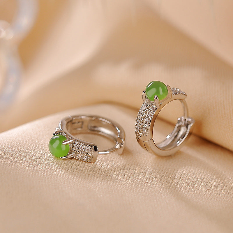 Boucles d'oreilles à tige Success en jade cyan 4 mm en argent sterling