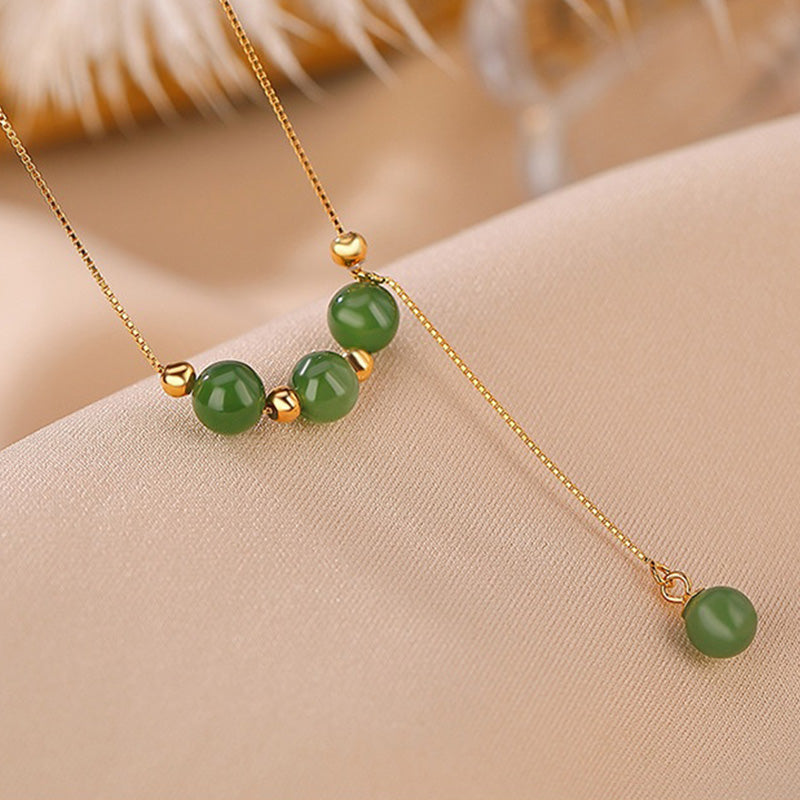 Collier de guérison en perles de jade cyan de 6 mm avec pendentif en argent sterling
