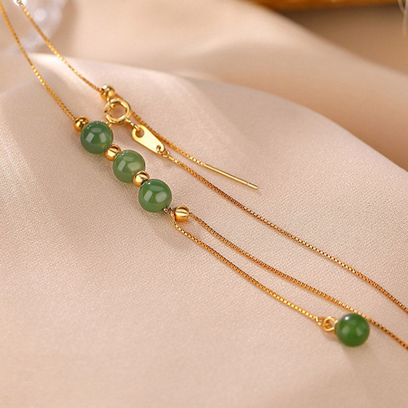 Collier de guérison en perles de jade cyan de 6 mm avec pendentif en argent sterling