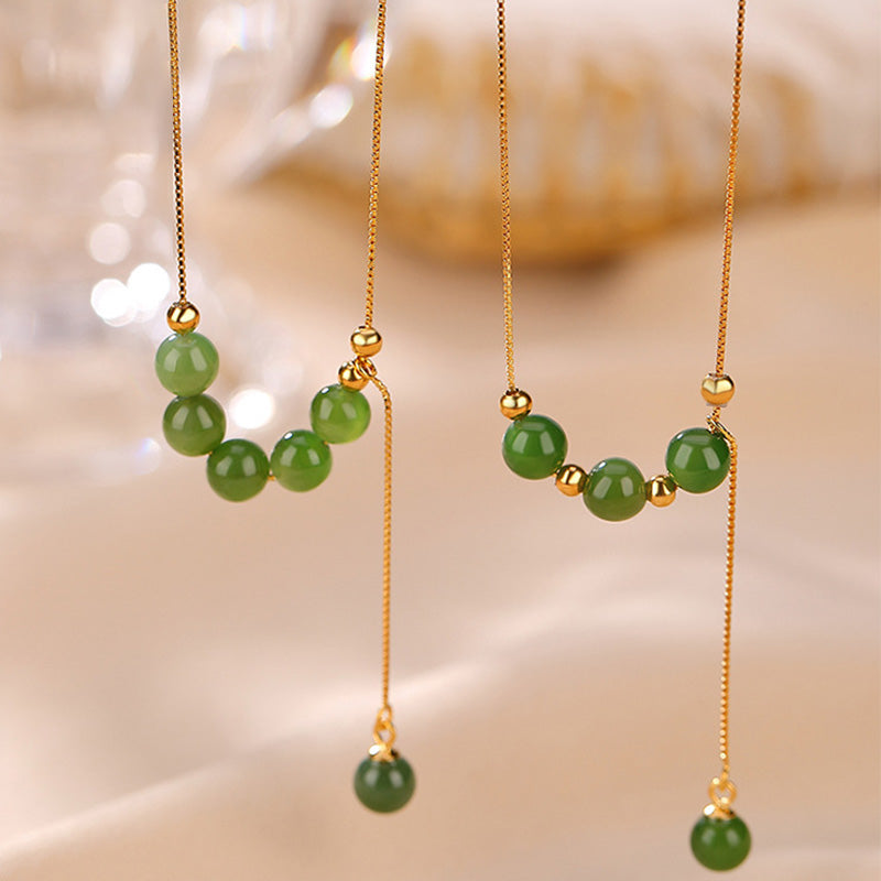 Collier de guérison en perles de jade cyan de 6 mm avec pendentif en argent sterling