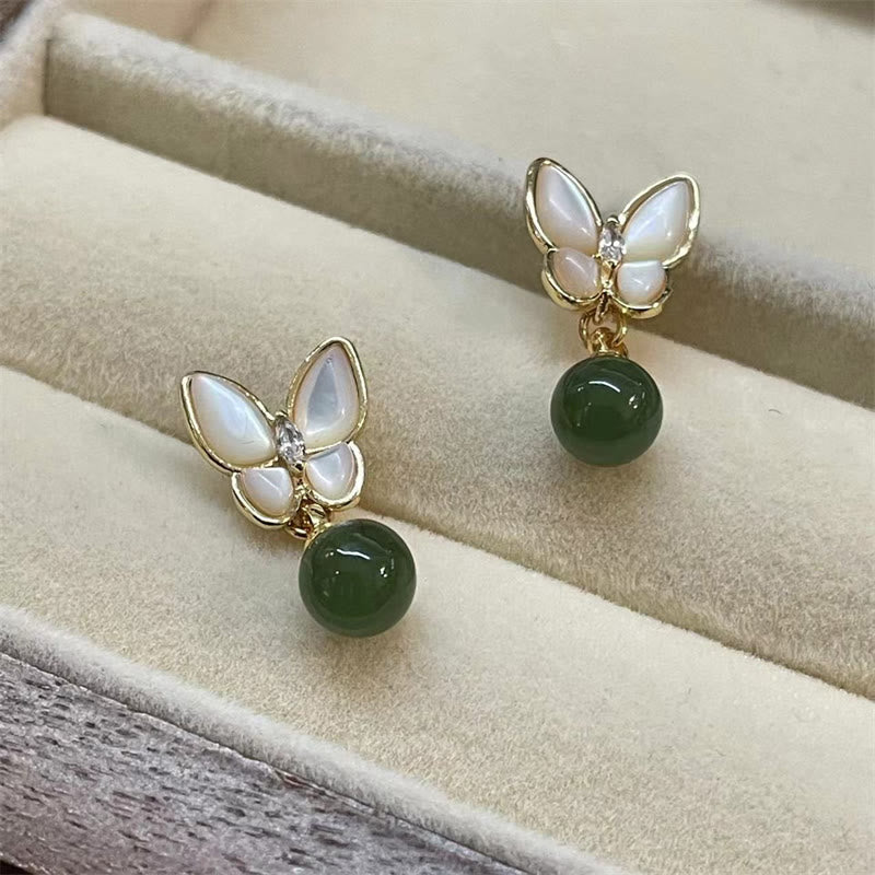 Ensemble collier, bague et boucles d'oreilles en jade cyan avec papillon de guérison