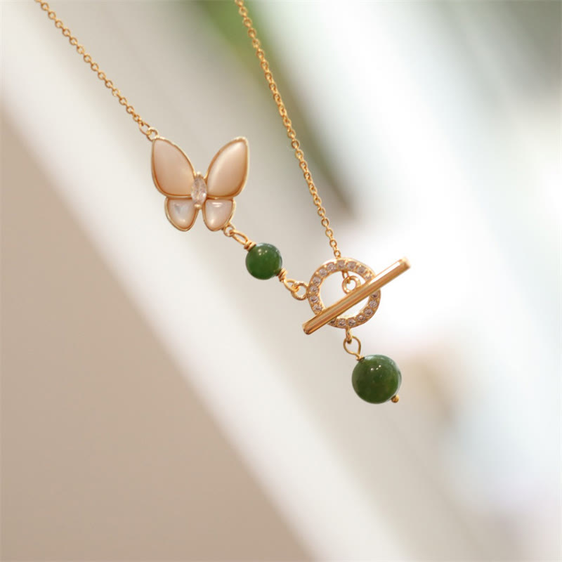 Ensemble collier, bague et boucles d'oreilles en jade cyan avec papillon de guérison