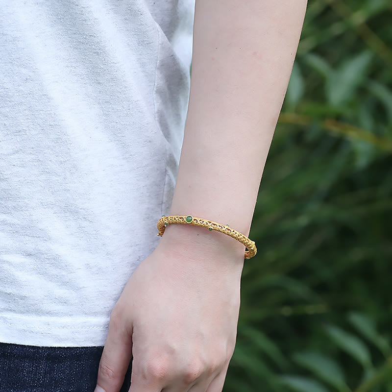 Bracelet en jade cyan et cuivre, nuages ​​propices pour le calme et la chance