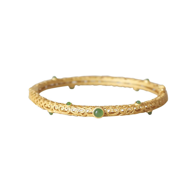 Bracelet en jade cyan et cuivre, nuages ​​propices pour le calme et la chance