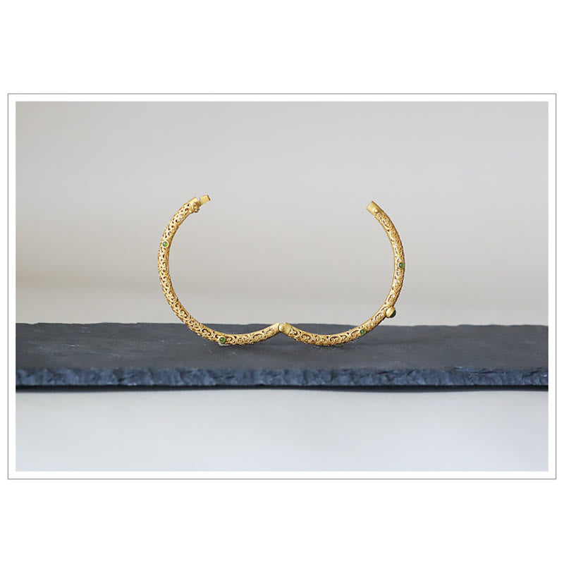 Bracelet en jade cyan et cuivre, nuages ​​propices pour le calme et la chance