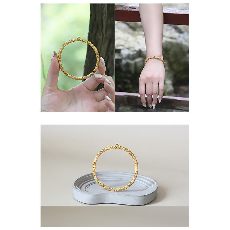 Bracelet en jade cyan et cuivre, nuages ​​propices pour le calme et la chance