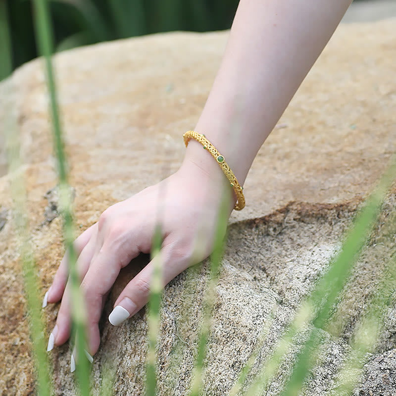 Bracelet en jade cyan et cuivre, nuages ​​propices pour le calme et la chance