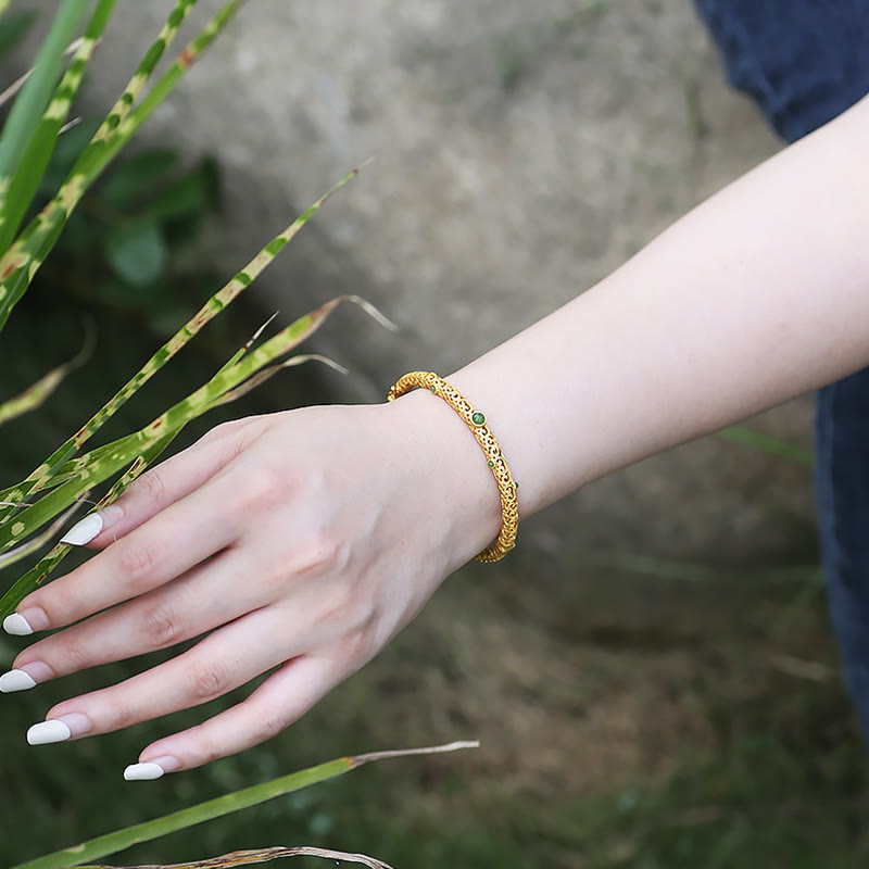 Bracelet en jade cyan et cuivre, nuages ​​propices pour le calme et la chance