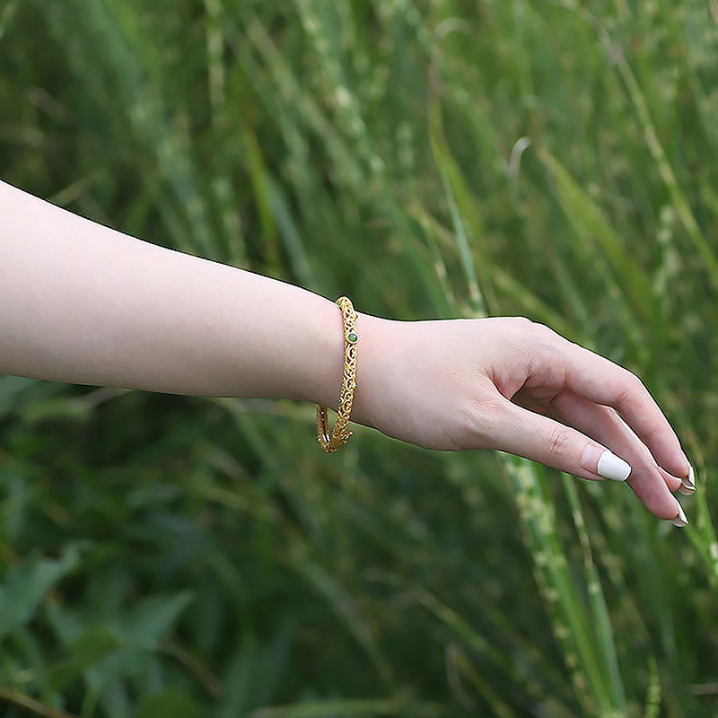 Bracelet en jade cyan et cuivre, nuages ​​propices pour le calme et la chance
