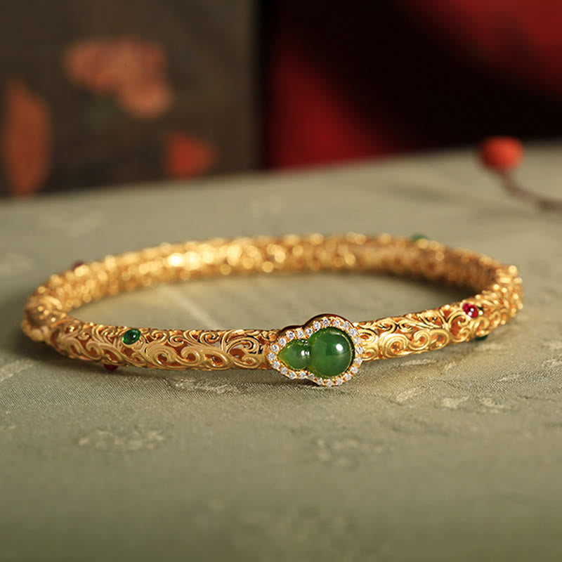 Bracelet en or plaqué cuivre jade cyan 56 mm Luck Harmony