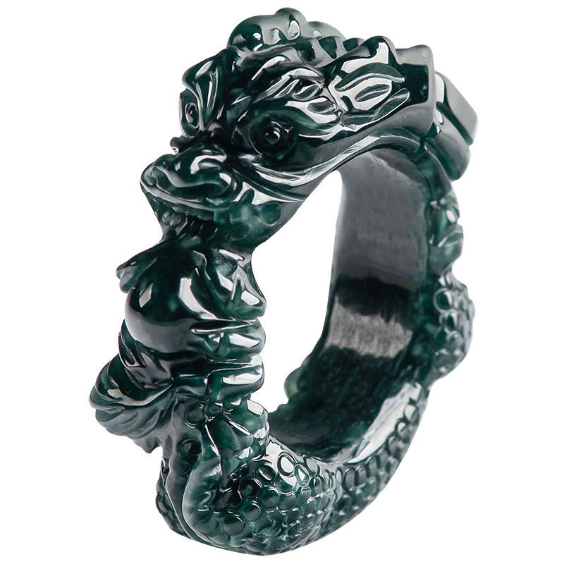 Bague de réussite sculptée en jade cyan, dragon, 21-22 mm