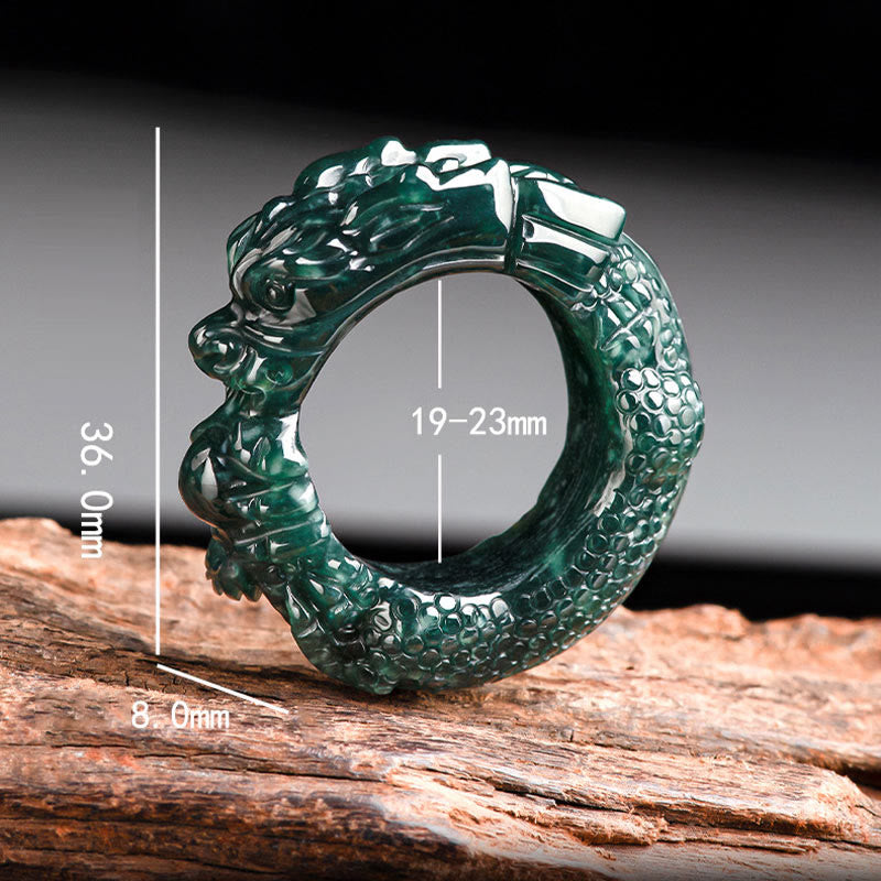 Bague de réussite sculptée en jade cyan, dragon, 21-22 mm