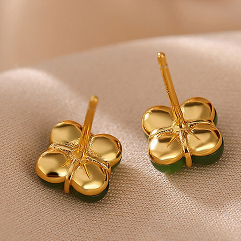 Boucles d'oreilles à tige en jade cyan, trèfle à quatre feuilles, 8 mm, pour la chance et la guérison