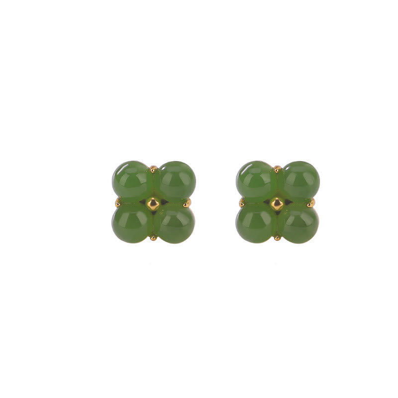 Boucles d'oreilles à tige en jade cyan, trèfle à quatre feuilles, 8 mm, pour la chance et la guérison