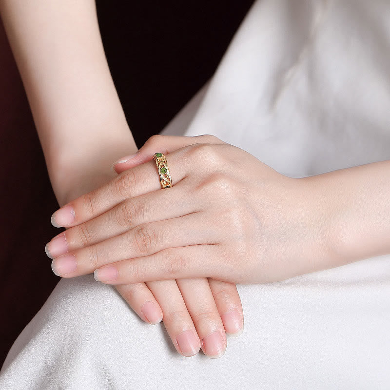 Bague tressée Success en argent 925 plaqué or et jade cyan