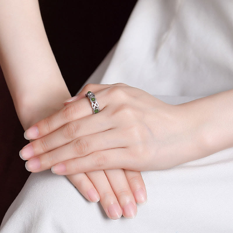 Bague tressée Success en argent 925 plaqué or et jade cyan