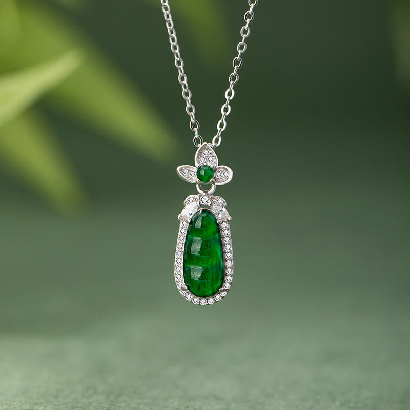 Collier porte-bonheur en argent 925 avec motif pois de jade cyan