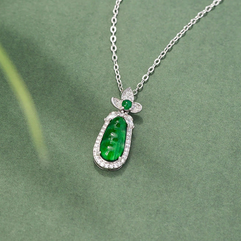 Collier porte-bonheur en argent 925 avec motif pois de jade cyan