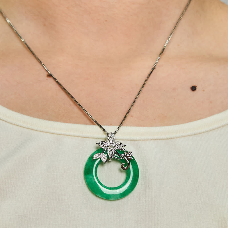Collier pendentif porte-bonheur en jade cyan avec boucle de paix et guérison