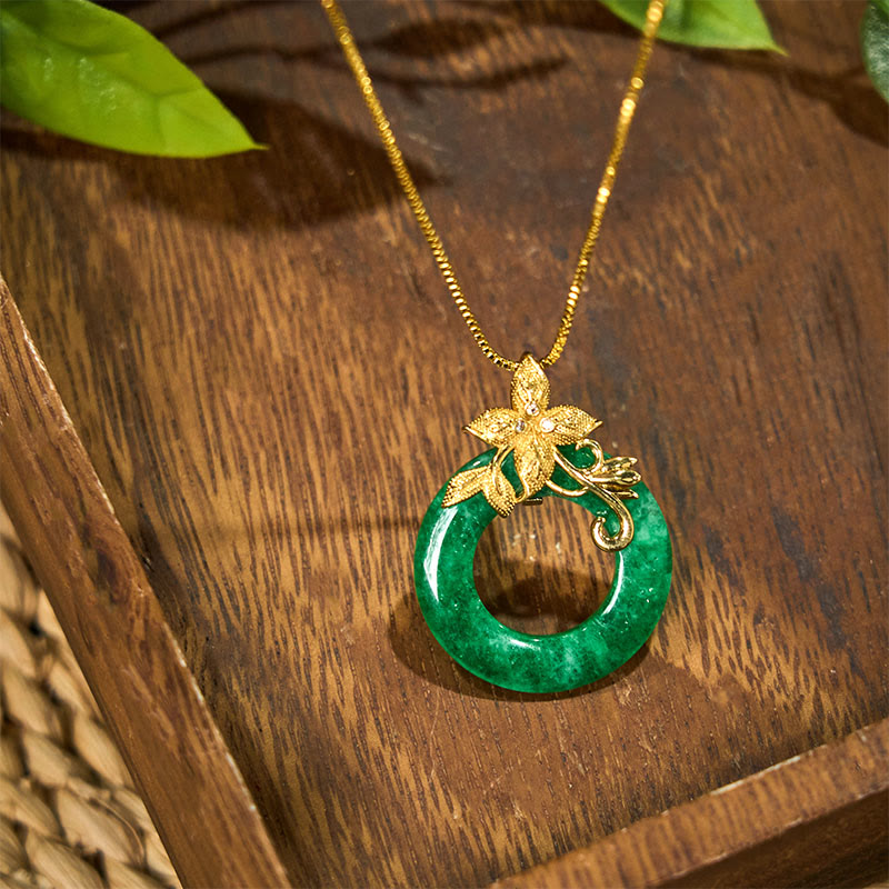Collier pendentif porte-bonheur en jade cyan avec boucle de paix et guérison