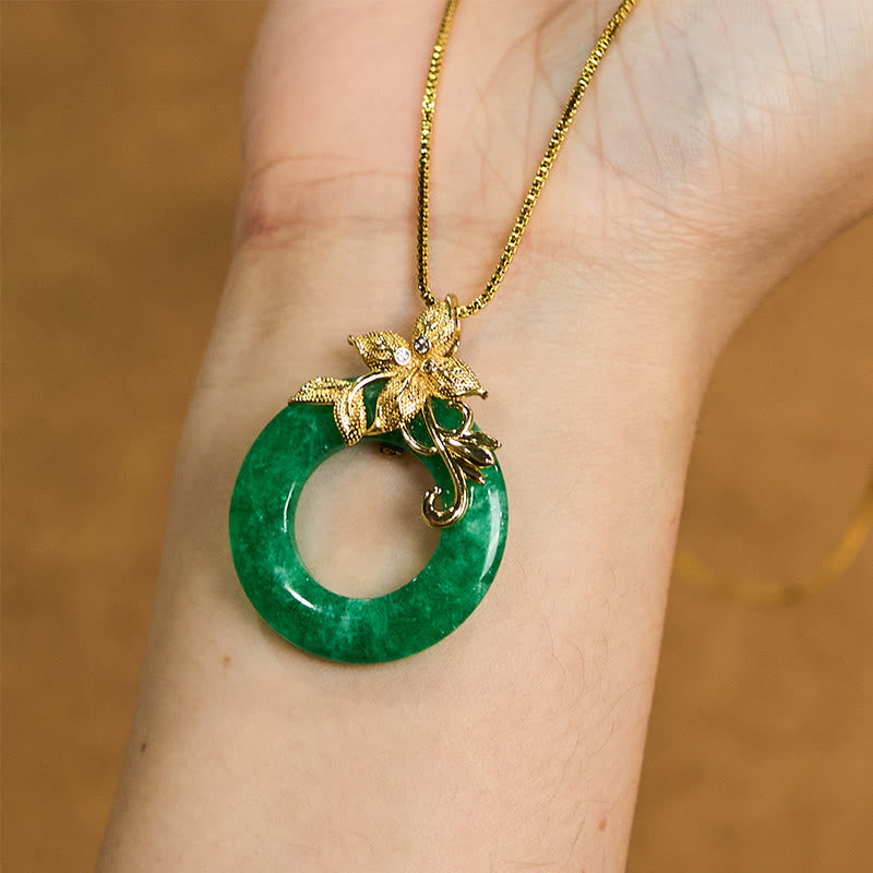 Collier pendentif porte-bonheur en jade cyan avec boucle de paix et guérison