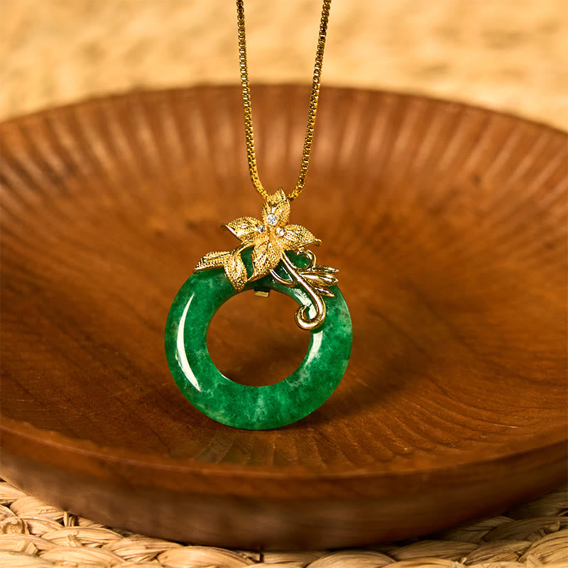 Collier pendentif porte-bonheur en jade cyan avec boucle de paix et guérison