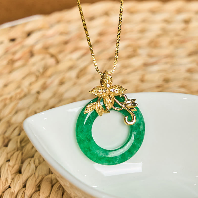 Collier pendentif porte-bonheur en jade cyan avec boucle de paix et guérison