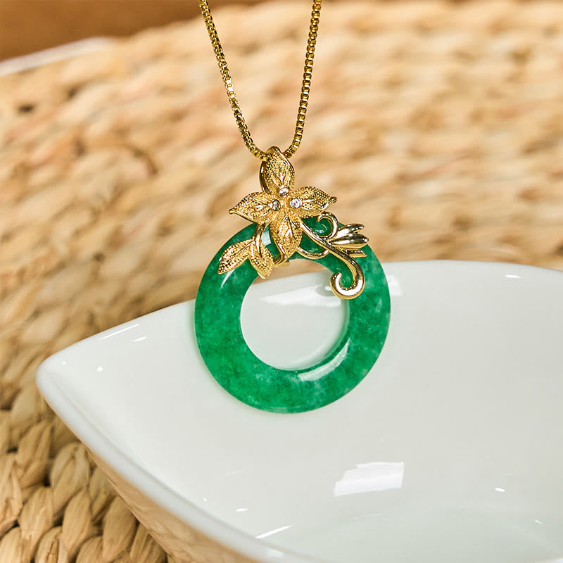 Collier pendentif porte-bonheur en jade cyan avec boucle de paix et guérison