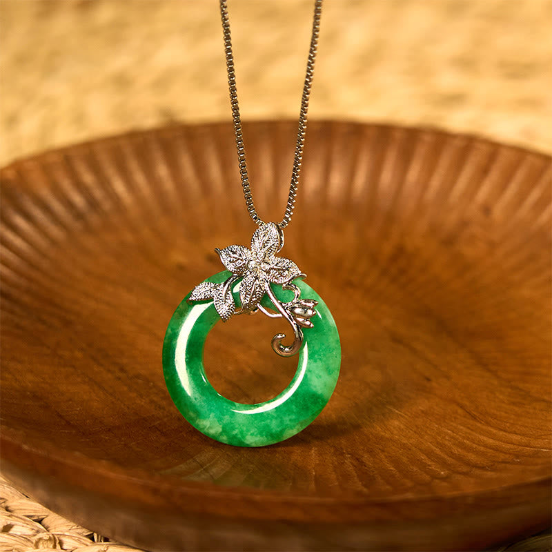 Collier pendentif porte-bonheur en jade cyan avec boucle de paix et guérison