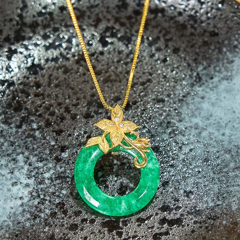 Collier pendentif porte-bonheur en jade cyan avec boucle de paix et guérison