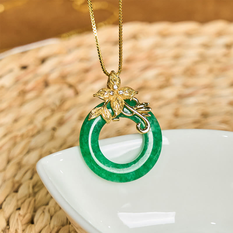 Collier pendentif porte-bonheur en jade cyan avec boucle de paix et guérison