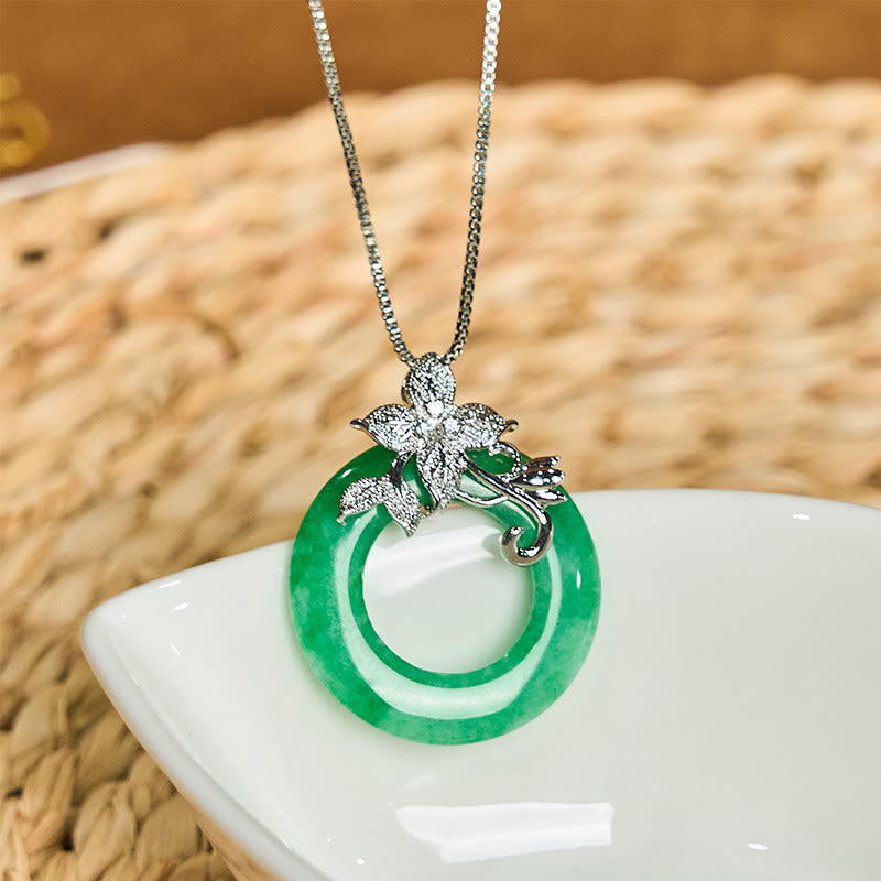 Collier pendentif porte-bonheur en jade cyan avec boucle de paix et guérison