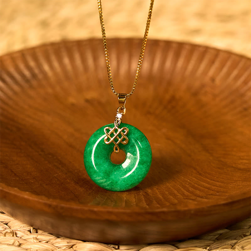 Collier pendentif boucle de paix en jade cyan