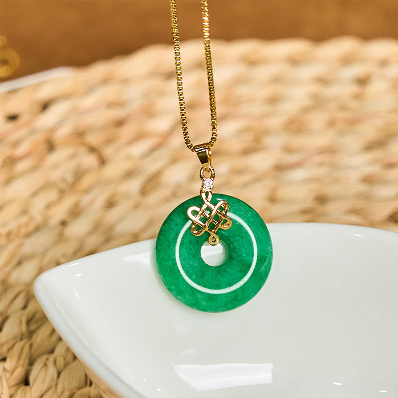 Collier pendentif boucle de paix en jade cyan